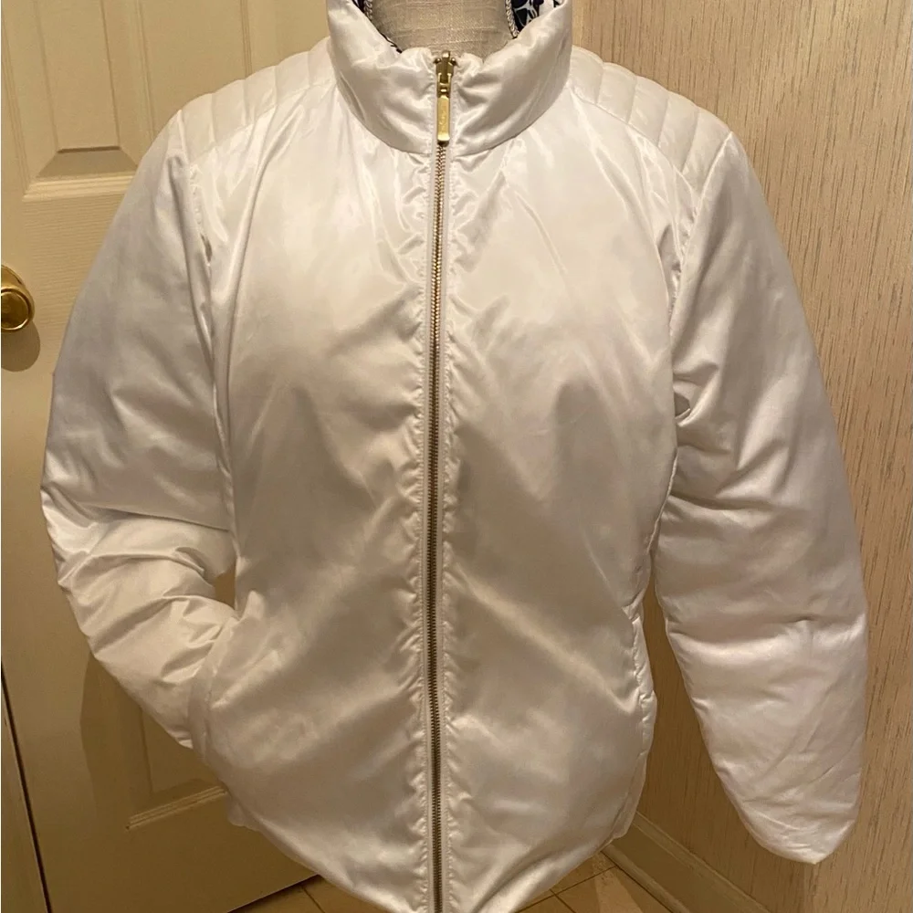 MAKE AN OFFER! Lilly Pulitzer Reverses/Puffer Jacket,Navy Print/White,Size 14 - Picture 5 of 14
